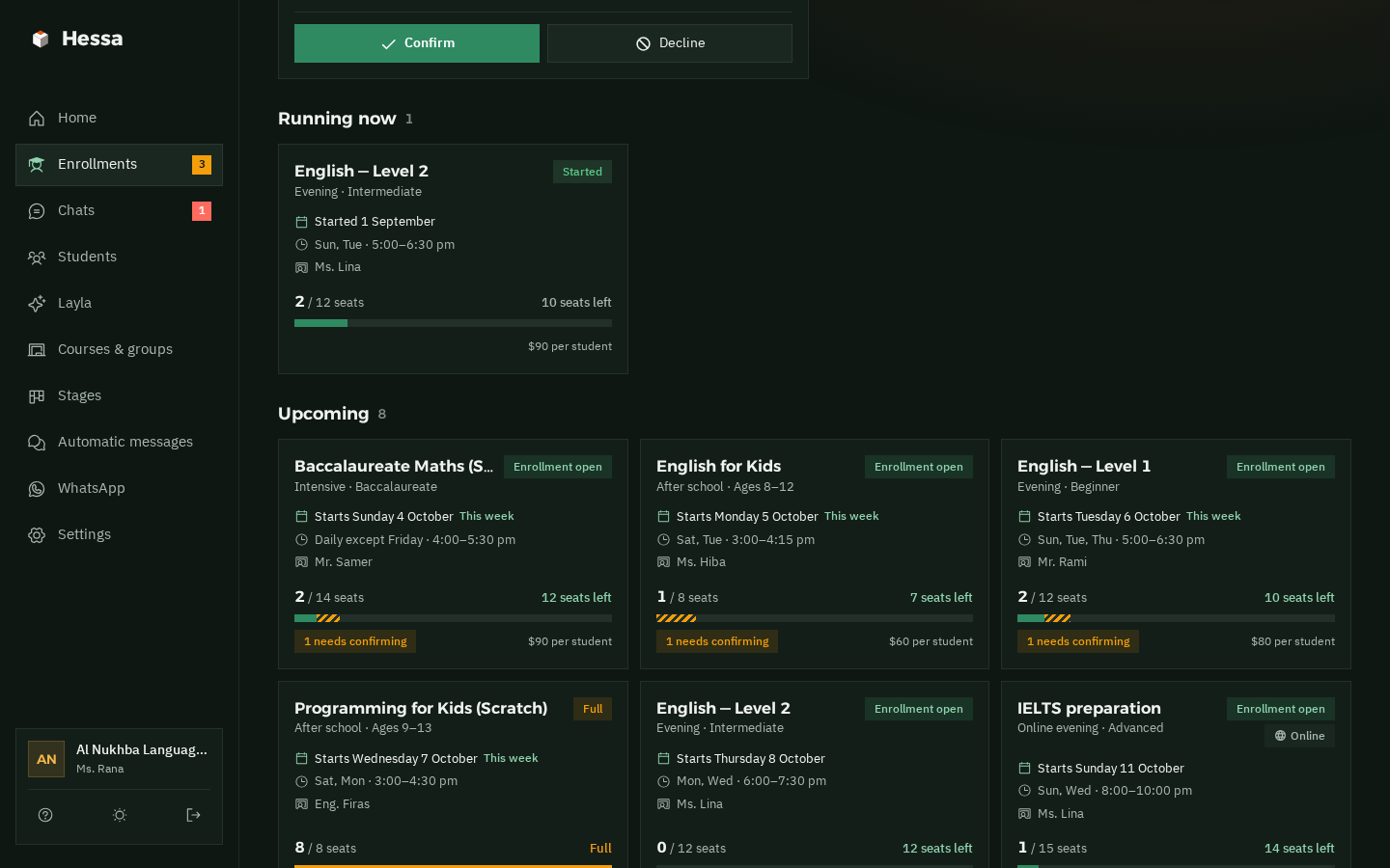 Groups and their seats in dark mode